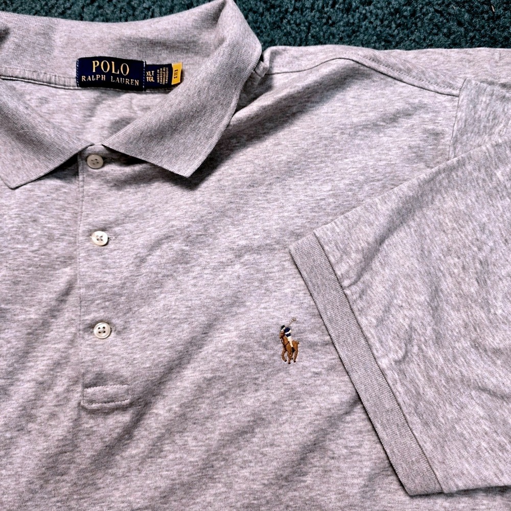 Polo Ralph Lauren Mens XLT Heather Gray Short Sleeve Pony Logo Polo Shirt Tall